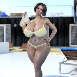 3d_model big_breasts black_hair filled_condom kurmasana short_hair used_condom wide_hips yellow_bikini