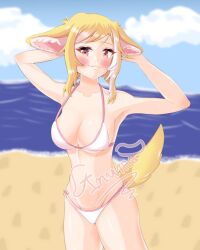 1girls beach big_breasts bikini female fennec flushed furry_ears owozu shubyuwu tagme tail thick_thighs virtual_youtuber yellow_eyes yellow_hair