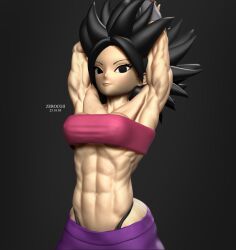 3d 3d_(artwork) abs armpits bellybutton black_eyes bolt_on_tits breast_implants caulifla dragon_ball dragon_ball_super fake_breasts female female_only grey_background half_body looking_at_viewer muscle muscles muscular_female muscular_woman navel nipples_visible_through_clothing obliques presenting self_upload serratus_anterior skimpy_clothes solo_female spiked_hair stretching toned_body toned_female toned_stomach torso triceps veins zbrush zerocgii