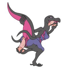 1girls anus dark_skin dildo furry holding_penis imminent_vaginal looking_back pokémon_(species) pokemon pokemon_(species) precum pussy reptile reptile_humanoid salazzle scalie tail tongue transparent_background vagina windstand