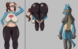 ass big_butt blue_eyes breasts brown_hair lucario nakaze005 pokemon pokemon_(species) pokemon_bw2 pokephilia r-18 rosa_(pokemon)