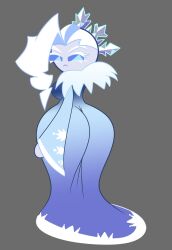 :< back_view big_ass blue_clothing blue_eyes blue_skin breasts cookie_run dat_ass frost_queen_cookie tagme white_hair wide_hips wynflex