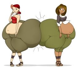 2girls ass_to_ass big_belly bottom_heavy brown_hair chubby courtney_(tdi) fat_ass female female_only huge_ass hyper hyper_ass massive_ass multiple_girls red_hair riddleaugust thick_thighs total_drama:_revenge_of_the_island total_drama_island white_background zoey_(tdi)