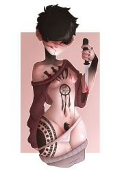 2d black_fur black_hair blood blood_in_mouth blood_on_face blood_splatter blood_stain female fur_pubes goth knife knife_play noxxyboy pants_down pants_pull rex_(noxxyboy) self_harm self_harm_scars shirt_lift shirt_pull shirt_up solo_focus tattoo tattoo_on_chest tattoo_on_legs tattooed_arm tattoos tomboytoy uncensored underwear_down