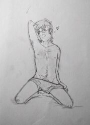 armpits disney fiddleford_mcgucket glasses gravity_falls happy_trail looking_at_viewer looking_seductive male male_only no_visible_genitalia skinny solo tagme tagme_(artist) underwear underwear_pull