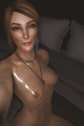 3d 3d_(artwork) 3d_model blonde_hair breasts female full_color life_is_strange looking_at_viewer night no_penetration nude nude_female pinup rachel_amber selfie shiny_skin smile solo solo_female sweat wibbleo wibby