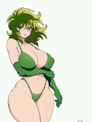 1girls 2d big_breasts bikini breasts eolia_34 female green_eyes green_hair green_suit human long_hair nipples ophiuchus_shaina pale-skinned_female pale_skin saint_seiya short_hair shounen_jump silver_saints thick_thighs thighhighs wide_hips