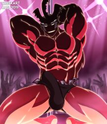 balls bara boner cresxart erection erection_under_clothes gay guilty_gear male male_only muscles muscular penis sol_badguy sol_badguy_(dragon_install) solo solo_male spread_legs stripper_pole