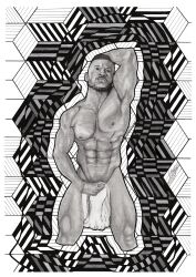 black_male covering_crotch daniel_shoneye gay gay_male hand_drawn instagram_model male male_only muscles muscular muscular_male onlyfans_model pencil_(artwork) pencil_sketch real_person sketch sketches_by_adab spread_legs