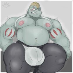 bara barazoku bodily_fluids bulge clothing generation_1_pokemon humanoid machoke male male_only musclegut muscular musk niallz_(artist) nintendo nipple_piercing nipples piercing pokemon pokemon_(species) solo sweat underwear