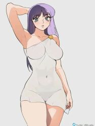 1girls 2d athena_(saint_seiya) big_breasts breasts dress eolia_34 female goddess large_hair long_hair purple_hair saint_seiya saori_kido shounen_jump solo thick_thighs wide_hips