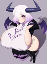 1girls bat_wings big_ass big_breasts big_butt black_legwear black_thighhighs breasts busty commission curvy curvy_female curvy_figure curvy_hips demon demon_girl demoness enormous_breasts female female_only from_above gigantic_breasts hair_over_one_eye horn horned_humanoid huge_breasts jacket large_ass large_breasts large_butt legwear light-skinned_female light_skin looking_at_viewer massive_breasts mishythesheep nipple_bulge original_character pov short_hair sideboob solo solo_female solo_focus thick_ass thick_thighs thighhighs two_tone_hair voluptuous voluptuous_female wings