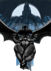 1female 1girls batgirl batman batman_(series) bruce_wayne bryce_wayne cape crossed_legs dc dc_comics female female_only genderswap_(mtf) huge_breasts looking_down moon muscular_female muscular_legs muscular_thighs rule_63 solo_female theoverloader thick_thighs thighs white_background