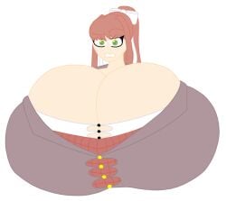 2023 alternate_breast_size big_breasts boob_window breasts_bigger_than_head bumm213 clothed doki_doki_literature_club female female_only huge_breasts hyper hyper_breasts looking_at_viewer monika_(doki_doki_literature_club) schoolgirl