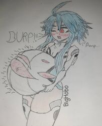 about_to_burst belly_expansion bighobo blanc bloated bloated_belly bloated_stomach bloated_tummy burp burping neptunia_(series) stomach_inflation stuffed_belly stuffing veiny_belly white_heart