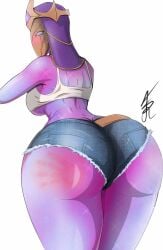 1girls 2d alien alien_girl alien_humanoid artist_request artist_signature ass big_ass big_butt booty_shorts crop_top female female_only hotpants huge_ass mobile_legends mobile_legends:_adventure mobile_legends:_bang_bang purple_body purple_skin rear_view short_shorts shorts slap_mark solo spank_mark tagme thick_thighs thighs video_game_character video_games white_background yve_(mobile_legends)