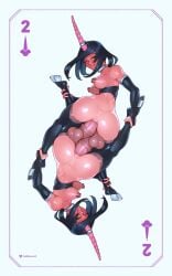 2futas anal anal_sex animal_genitalia animal_penis anus ass backsack balls black_hair breasts card card_(medium) choker cock-tail duo elbow_gloves equine_genitalia equine_penis erection futa_on_futa futa_only futa_sans_pussy futanari gloves hooves horn horn_ring horsecock huge_cock humanoid jewelry light-skinned_futanari mutual_penetration nipple_piercing nipples nude original original_character penis perineum piercing playing_card ring sex tailbox taint thighhighs twins unicorn_horn wide_hips