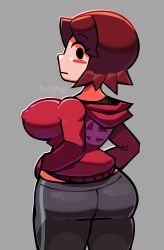 1girls 2023 2d ass back big_ass big_breasts blush blush_stickers breasts brown_hair bunijayy clothed clothing female female_only hoodie looking_back mii mii_gunner mii_gunner_(smash_4) mob_face nintendo nipple_bulge pants short_hair solo super_smash_bros. super_smash_bros._ultimate