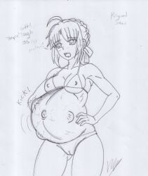 ahoge artoria_pendragon danodrawings fate/stay_night fate_(series) fetal_movement pregnant pregnant_belly pregnant_female ready_to_pop sketch tagme traditional_media_(artwork) veiny_belly