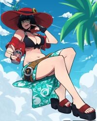 1girls aneurysm.ax aneurysmax big_breasts big_hat bikini black_hair breasts can commission drink fingerless_gloves glasses green-tinted_eyewear guilty_gear i-no licking_lips light-skinned_female light_skin mole_under_eye platform_sandals pudge pudgy_belly solo solo_female solo_focus sunglasses swimsuit swimwear tinted_eyewear tongue tropical video_game_character video_games witch_hat