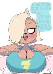 1boy1girl 1female 1girl 1girls adventure_time big_boobs big_breasts big_tits blonde_hair blush bronwyn cartoon_network dialogue female female_focus finn_the_human huge_boobs huge_breasts huge_tits incest looking_at_viewer male male/female paizuri penis_between_breasts simple_background smile smiling smiling_at_viewer spanish_dialogue spanish_text tagme text text_bubble titfuck titjob white_background wozzu1 yellow_fur