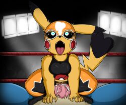 arena bodily_fluids breasts clothing cosplay_pikachu cosplay_pikachu_(costume) cum cum_in_pussy cum_inside duo female feral fighting_ring first_person_view from_behind_position generation_1_pokemon generation_4_pokemon genital_fluids genitals heart larger_male lucario male male/female nintendo on_bottom on_top open_mouth orgasm orgasm_face penetration penile penile_penetration penis penis_in_pussy pikachu pikachu_libre pokemon pokemon_(species) pussy sex size_difference smaller_female smaller_penetrated tail thebaseballfur tongue tongue_out torn_clothing vaalkizuk vaginal_penetration vein veiny_penis