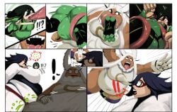 3girls asui_tsuyu burp burping comic fat fat_female female_pred huge_belly huge_breasts miruko my_hero_academia overweight overweight_female simple_background sonier103 tagme thick_thighs vore