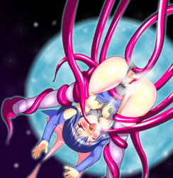 blush female kagano_ai mahou_shoujo_ai oneliner peeing red_eyes tentacle