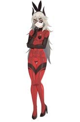 1girls alternate_costume arm_under_breasts bare_legs bare_midriff breasts bunny_ears bunny_girl bunnysuit female female_only fire_emblem fire_emblem_heroes full_body grey_hair hair_between_eyes hand_on_own_chin high_heels horns legs long_hair looking_at_viewer maebari mask mature mature_female medium_breasts midriff nintendo red_eyes reverse_bunnysuit reverse_outfit shinsaku_2019 skeleton thinking thrasir_(fire_emblem) transparent_body very_long_hair white_background