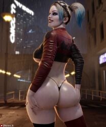 1girls 3d 3d_model absurd_res alternate_version_available ass back_view batman_(series) big_ass big_breasts black_g-string black_panties black_thong black_thong_panties breasts dat_ass dc dc_comics female female_only full_color g-string harley_quinn harley_quinn_(injustice) hi_res highres injustice_2 looking_back nemesis_3d no_pants no_penetration panties rear_view shiny_skin sideboob solo solo_female standing thick_ass thick_thighs thighhighs thighs thong thong_panties thong_underwear underboob