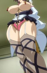 1girls areolae bakunyuu_maid_gari breasts brown_hair clothing hips huge_breasts large_breasts lingerie milf nipples panties revealing_clothes rope screencap screenshot thick_thighs thighs tied_up wide_hips