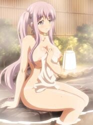 1girls areolae ass blush breasts hips large_ass large_breasts nipples purple_eyes purple_hair screencap shimizu_misako thick_thighs thighs tsugou_no_yoi_sex_friend? wet_skin wide_hips