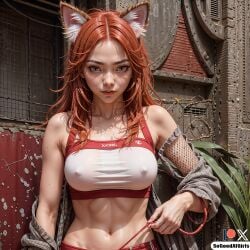 ai_generated cat_ears cat_eyes catgirl fit_female neko orange_eyes pokies red_hair red_hair see-through