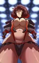 big_breasts haysey_draws kill_la_kill looking_at_viewer matoi_ryuuko_(cosplay) persona persona_5 pubic_hair pubic_hair_peek sadayo_kawakami senketsu senketsu_(cosplay) thick_thighs