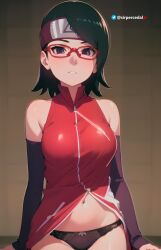 ai_generated black_hair blush breast glasses naruto panties sarada_uchiha sirpercedalai uchiha_sarada