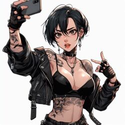 ai_generated biker_girl biker_jacket goth_girl leather_jacket leather_pants piercing short_hair