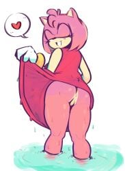 1girls amy_rose anus ass bracelet dress dress_lift edalv edolov female furry gloves one_eye_closed pussy sega smile sonic_(series) water wet wet_clothes