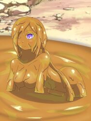 2d breasts completely_covered_in_mud covered_in_mud dirty dirty_girl female female_only hanzoumon_yuki mud muddy naked nude release_the_spyce slowly_(artist) solo