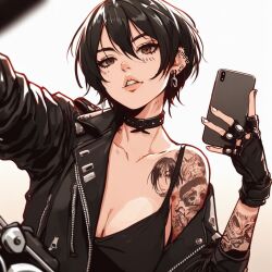 ai_generated biker_girl biker_jacket goth_girl leather_jacket leather_pants piercing short_hair