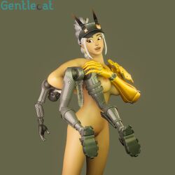 big_breasts big_penis crash_test_dummy dummy_(fortnite) female fortnite gentlecat giantess macro male metal_penis metallic_body robot tigress_(fortnite)