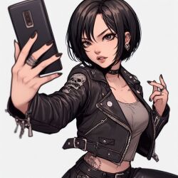 ai_generated biker_girl biker_jacket goth_girl leather_jacket leather_pants piercing short_hair