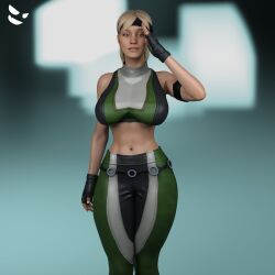 1girls 3d 3d_model abs big_breasts blonde_hair cleavage female female_only fit fit_female fully_clothed gm_studios light-skinned_female mature_female midriff milf mortal_kombat mortal_kombat_1_(2023) solo sonya_blade sonya_blade_(mk_1) thick_thighs tights wide_hips