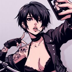 ai_generated biker_girl biker_jacket goth_girl leather_jacket leather_pants piercing short_hair