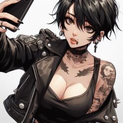 ai_generated biker_girl biker_jacket goth_girl leather_jacket leather_pants piercing short_hair