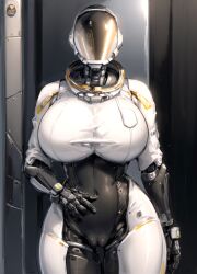 1girls ai_generated android astronaut faceless_character faceless_female female huge_breasts looking_at_viewer ohwellyeah robot solo thick_thighs voluptuous