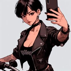 ai_generated biker_girl biker_jacket goth_girl leather_jacket leather_pants piercing short_hair