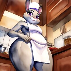 1girls 2020s 2023 ai_generated anthro chef_hat disney female female_only frosting.ai furry judy_hopps naked_apron rabbit rabbit_humanoid scalieton self_upload thick_thighs wide_hips zootopia