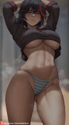 1girls black_hair blue_eyes breasts female hi_res huge_breasts kill_la_kill light-skinned_female matoi_ryuuko oroborusart panties savagexthicc senketsu short_hair thick_thighs underboob