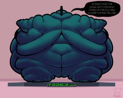 2d anthro back_fat back_rolls barely_mobile bbw bea_santello blob calorie crocodile dialogue dialogue_bubble facing_away facing_away_from_viewer fat fat_arms fat_ass fat_belly fat_legs female furaffinity huge_ass huge_belly huge_legs massive_ass morbidly_obese morbidly_obese_female night_in_the_woods ridiculously_fat scale scalie ssbbw talking_to_offscreen teal_scales text weighing weighing_scale weight_gain