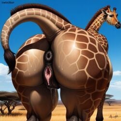 1girls africa ai_generated anus darkeffect desert donut_anus equine_pussy female_only feral gaping_pussy giraffe looking_at_viewer looking_back mammal presenting_hindquarters puffy_anus pussy pussy_juice pussy_juice_drip rear_view savannah spots tail taller_female thick_thighs wide_hips